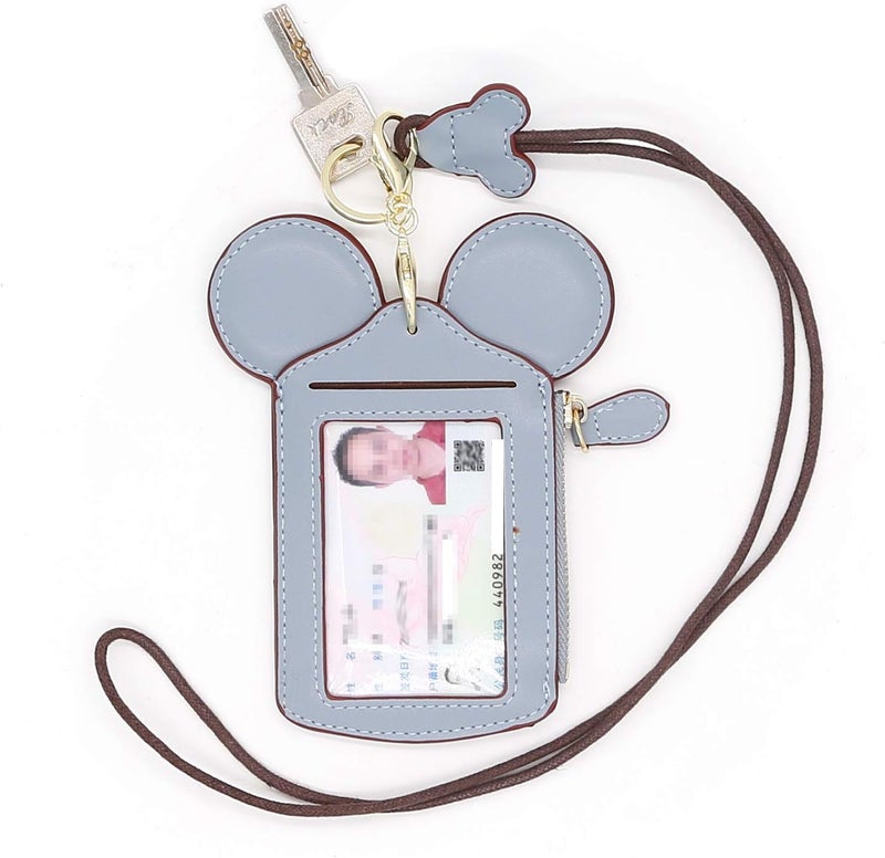 QiMing Mouse Ears Card Holder,PU Lovely Lanyard Family Toys for Girl Woman - Image 1